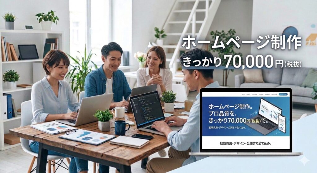 ホームページが7万円で作れるというバナー